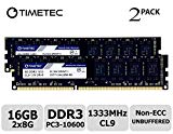 Timetec Hynix IC 16GB Kit (2x8GB) DDR3 1333MHz PC3-10600 Unbuffered Non-ECC 1.5V CL9 2Rx8 Dual Rank 240 Pin UDIMM Desktop Memory Ram Module Upgrade (16GB Kit (2x8GB))
