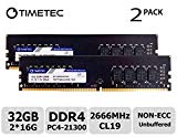 Timetec Hynix IC 32GB Kit (2x16GB) DDR4 2666MHz PC4-21300 Unbuffered Non-ECC 1.2V CL19 2Rx8 Dual Rank 288 Pin UDIMM Desktop Memory RAM Module Upgrade (32GB Kit (2x16GB))