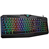 PICTEK RGB Gaming Keyboard USB Wired Keyboard, Crater Architecture Backlit Computer Keyboard with 8 Independent Multimedia Keys, 25 Keys Anti-ghosting, Splash-Proof, Ideal for PC/Mac Game, Black